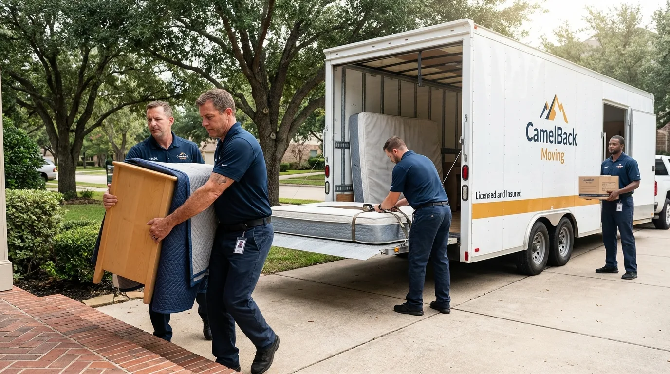 Crew loading residential truck for cross-state move from Newellton, LA