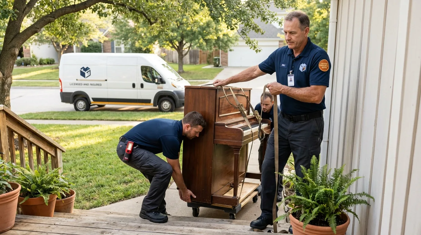 Licensed piano movers securing grand piano in Newellton, LA