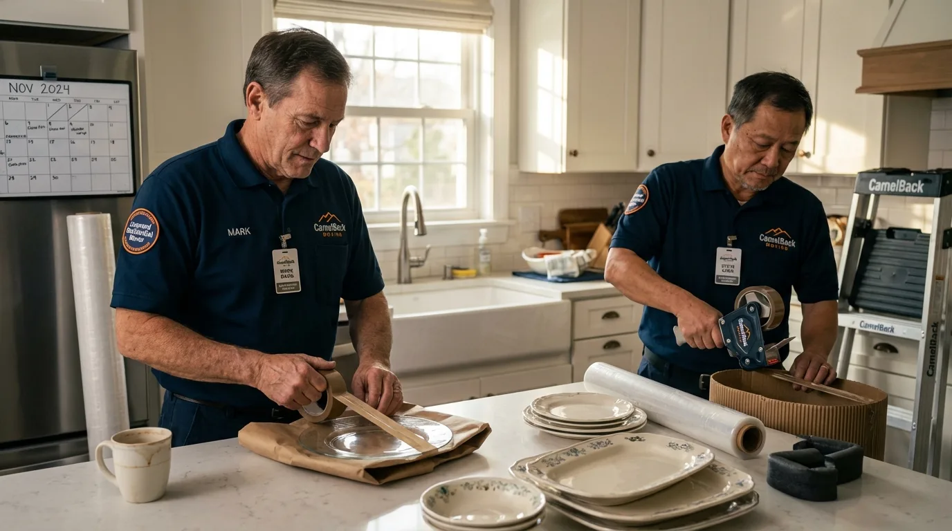 Professional crew packing kitchen dishware in Newellton, LA